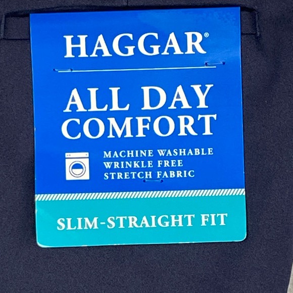 Haggar Men's 36X32 Dress Pant Slim Fit Straight Leg Dark Blue Flex Waistband NEW - Picture 9 of 13